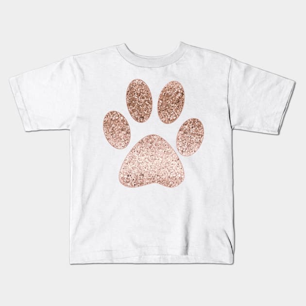 Sparkling rose gold paw print Kids T-Shirt by RoseAesthetic